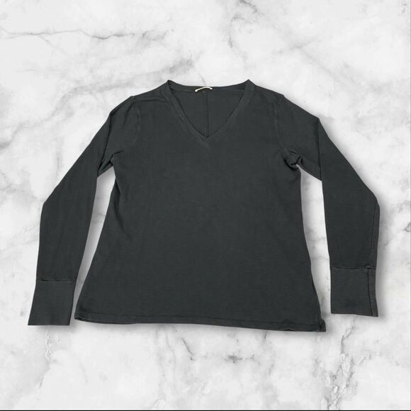 American Giant Premium Slub Tee Womens Large Black V-Neck Long Sleeve Top Preppy - Picture 4 of 16